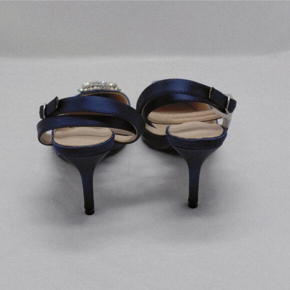 Perphy Womens Heels Size 10 Blue Satin Rhinestone Slingback Cocktail Pumps Shoe - Picture 6 of 12